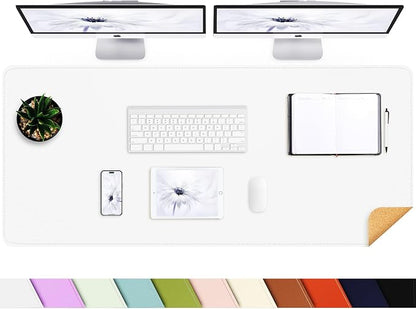 AFIING Cork Desk Mat 55" x 17", Dual-Sided Natural Cork & PU Leather Desk Pad, Non-Slip Waterproof Large Mouse Pad for Office, Home & Gaming (White)