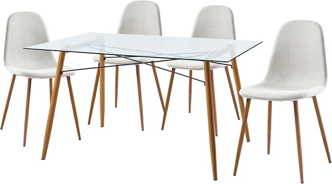 Teamson Home Minimalista Modern Glass Top Dining Table with Metal Legs for Kitchen Living Room Study Home Office, 30 inch Height, Glass/Wood