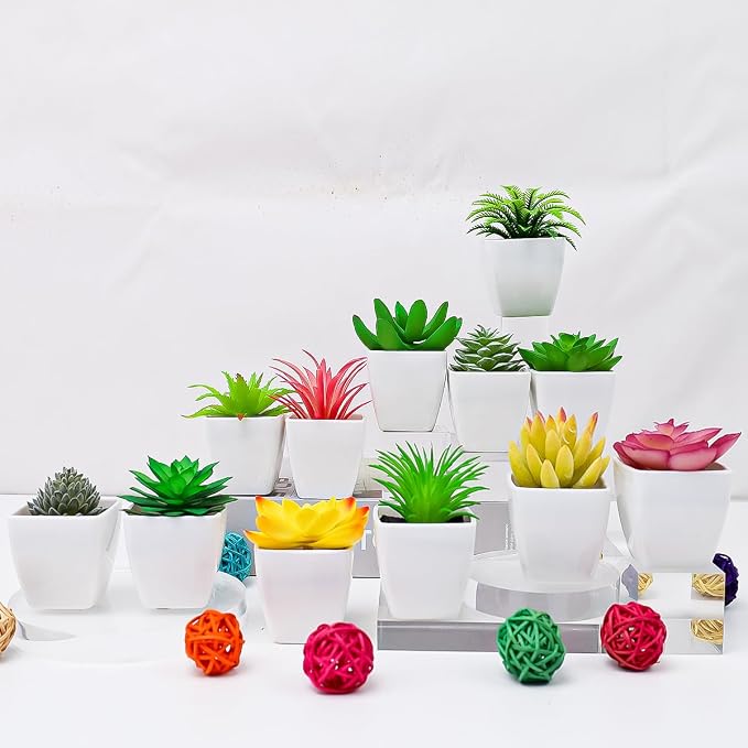 12 Pcs Mini Artificial Succulents Plants, Small Fake Potted Realistic Textured Succulent Premium Decor for DIY Crafting Home Floral Wall Garden Arrangement Office Decoration
