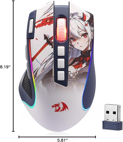 Redragon M612AK PRO RGB Anime Gaming Mouse, 8000 DPI Wired/Wireless Optical Mouse with 9 Programmable Buttons & 7 Backlit Modes, BT & 2.4G Wireless, Software Supports DIY Keybinds Rapid Fire Button