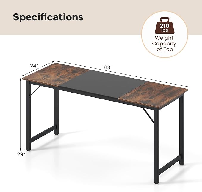 GOFLAME 63” Computer Desk Set of 6, Heavy Duty Metal Frame Laptop Table, Writing PC Table, Rectangle Home Office Desk, Conference Table, Meeting Room, Boardroom Desk, Working Task Desk for Study