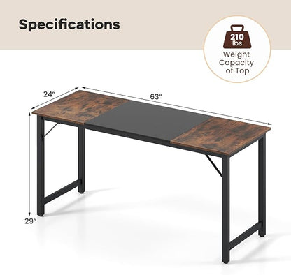 GOFLAME 63” Computer Desk Set of 2, Heavy Duty Metal Frame Laptop Table, Writing PC Table, Rectangle Home Office Desk, Conference Table, Meeting Room, Boardroom Desk, Working Task Desk for Study