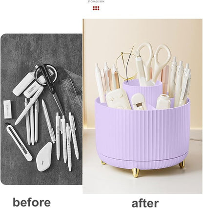 Pencil Pen Holder 5 Slots 360°Degree Rotating Pen Organizers for Desk Desktop Storage Stationery Supplies Cute Pencil Cup Pot Kids Desk Organizer for Office Home School（Purple 2）