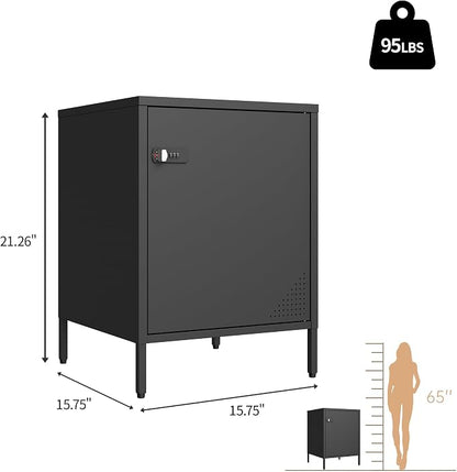 Steehoom Locker Nightstand with Lock and Adjustable Shelf, Dorm Lockable Cabinet Metal Bedside Table with Digital Combination Lock, Secure Storage End Table for Bedroom Office (Black)