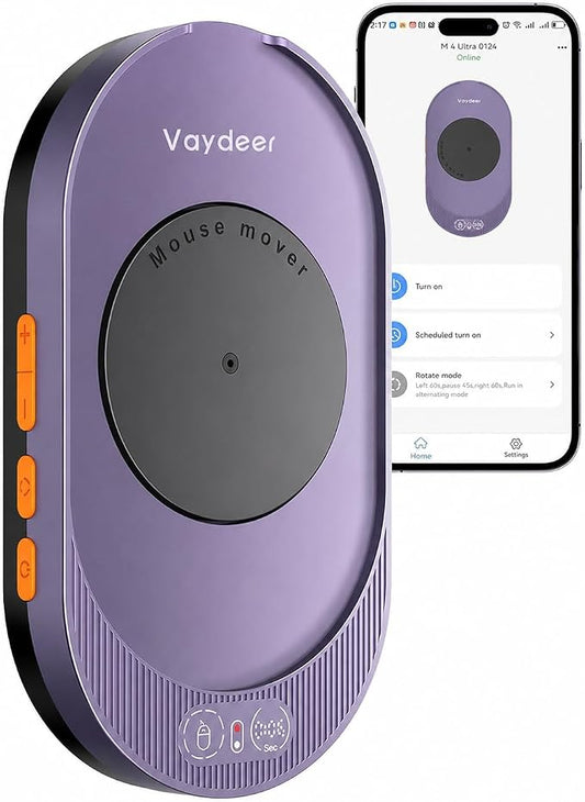 Vaydeer M4 Utra Mouse Mover with APP, Undetectable Mouse Jiggler Device with Remote Control and Timer Function, Driver-Free Shaker Wiggler Mouse Movement Simulation for Computer Awakening-Dark Purple