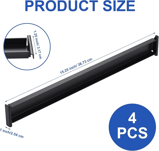 4 Pack Front-to-Back File Drawer Rails for Hanging File Cabinet Drawer Inside Bar Rails Cabinet Parts (Black)