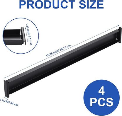 4 Pack Front-to-Back File Drawer Rails for Hanging File Cabinet Drawer Inside Bar Rails Cabinet Parts (Black)