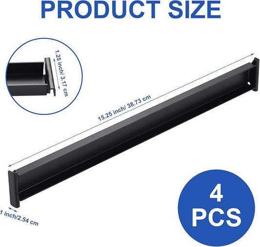 4 Pack Front-to-Back File Drawer Rails for Hanging File Cabinet Drawer Inside Bar Rails Cabinet Parts (Black)