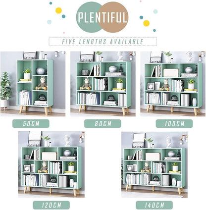 IOTXY Wooden Open Shelf Bookcase - 3-Tier Floor Standing Display Cabinet Rack with Legs, 10 Cubes Bookshelf, Tiffany-Green