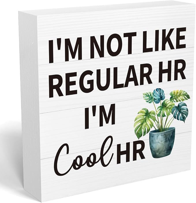 mmiishe Office Gifts for HR Coworker Desk Decoration Hr Gifts for Women | Funny Desk Decor Hr Gift for Colleagues Leader Boss Cubicle Accessories for Office Meeting Rooms Wooden Box Sign 5 x 5 Inches