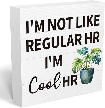 mmiishe Office Gifts for HR Coworker Desk Decoration Hr Gifts for Women | Funny Desk Decor Hr Gift for Colleagues Leader Boss Cubicle Accessories for Office Meeting Rooms Wooden Box Sign 5 x 5 Inches