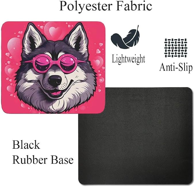 Pink Mousepad Glamour Dog Siberian Husky Mouse Pad for Home Office Gaming Working Desk Computer Desktop Accessories Non-Slip Rubber Mousepad for Dog Lovers