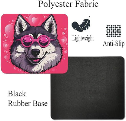 Pink Mousepad Glamour Dog Siberian Husky Mouse Pad for Home Office Gaming Working Desk Computer Desktop Accessories Non-Slip Rubber Mousepad for Dog Lovers