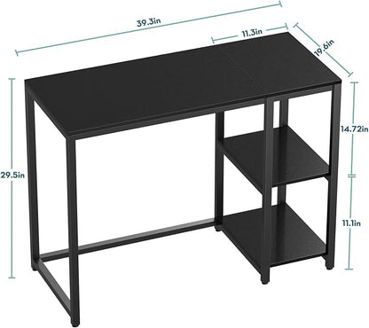 SINPAID 40 Inch Small Gaming Desk with Shelves for Small Spaces, Easy Assembly Study Desk, Sturdy Writing Desk for Bedroom & Home Office, Black