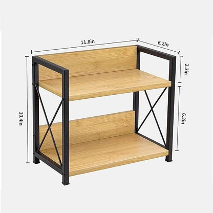 Office Desk Shelf Organizer, Wood Desktop Bookshelf Supplies Storage Rack, Shelf for Top of Desk and Dresser and Cubicle Decor Aesthetic Bookshelf (Black, Small 12.9" Lx6.3 Wx10.2 H)