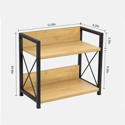 Office Desk Shelf Organizer, Wood Desktop Bookshelf Supplies Storage Rack, Shelf for Top of Desk and Dresser and Cubicle Decor Aesthetic Bookshelf (Bamboo, Small 12.9" Lx6.3 Wx10.2 H)