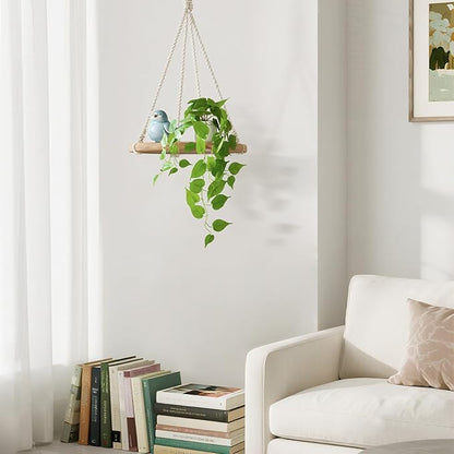 Mkono Fake Hanging Plants with Ceramic Pot, 25" Artificial Plants for Home Decor Indoor Faux Green Leaf Plant with Modern White Planter for Desk Shelf Bathroom Decoration (Pothos) (Green)