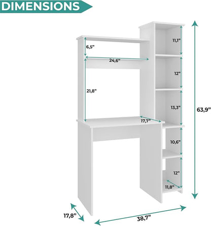 Tuhome Versalles Writing Desk with Two Superior Shelves, Five Side Open Storage Compartments, Space-Saving Modern Workstation Design for Studios and Offices, Ideal for Organization, Books