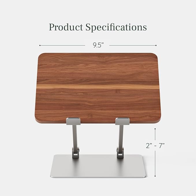 Branch Adjustable Laptop Stand - Portable Wooden Laptop Riser with Customizable Height & Angle - Foldable - Secure Silicon Grips for Home or Office - Walnut