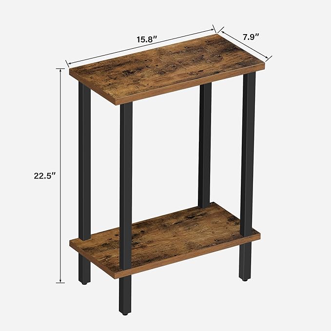 TUTOTAK Small Side Table, Narrow End Table, Set of 2, Skinny Sofa Table, Slim Nightstand, Couch Table, Living Room, Bed Room, Brown TB01BB0622