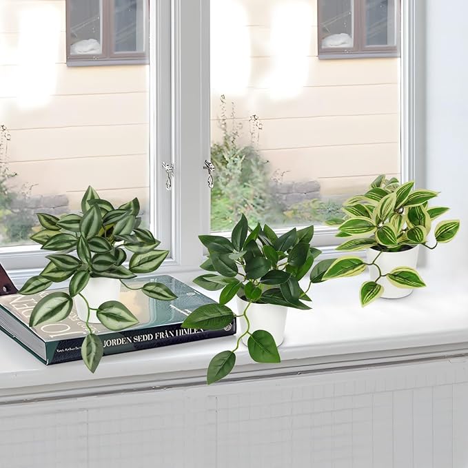 Hollyone Fake Plants 6 Pack Artificial Plants Indoor Faux Plant Small Fake Potted Plant for Home Aesthetic Living Room Bathroom Desk Shelf Office Decor