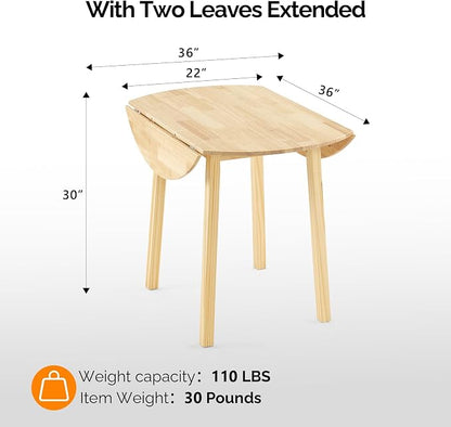 VINGLI 35" Solid Wood Folding Dining Table, Drop Leaf Kichen Dining Room Desk for Small Spaces, Small Kitchen, Expandable Folding Round Table for Home, Apartment,Office, Light Oak