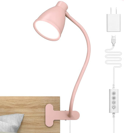 BOHON Cute Desk Lamp with Clamp Clip on Light, 5 Color 10 Brightness, Pink | Flexible Gooseneck Pink Lamp 10W 38 LED Auto Off Timer Kawaii Accessories Desk Lights for Office Home Bed Bedside Reading