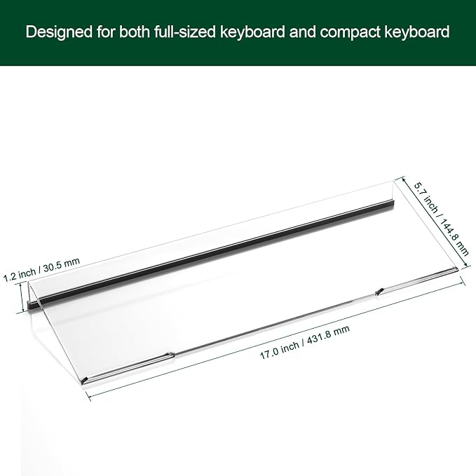 Computer Keyboard Stand Holder - Ergonomic Acrylic Keyboard Stand for Desktop Comfortable Keyboard Tray Riser with Silicone Anti-Slip Strip for Home School Office Desk Accessory 2 Pack, Clear