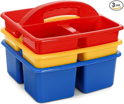 TOPZEA 3 Pack Classroom Caddy, 3 Compartments Plastic Teacher Classroom Supplies Organizer with Handle Small Portable Table Caddy for School & Art Supply, Crafts, Pencil, Office Desk Organization
