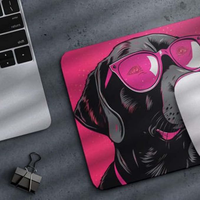 Pink Mousepad Glamour Dog Labrador Retriever Mouse Pad for Home Office Gaming Working Desk Computer Desktop Accessories Non-Slip Rubber Mousepad for Dog Lovers