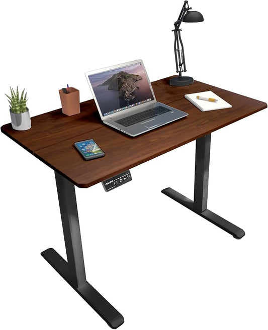 Mount-It! Motorized Standing Desk 40x24 – Height Adjustable Sit to Stand Desk for Home Office, Compact Ergonomic Workstation with Memory Presets, Black Frame with Hazelnut Woodgrain Top
