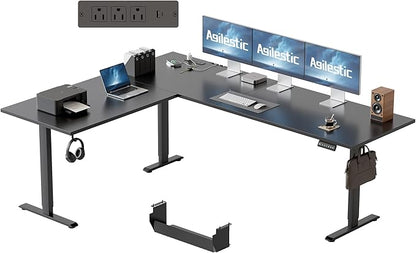 Agilestic Electric L Shaped Standing Desk 75 x 61 Inch with Power Outlet, Height Adjustable Corner Stand up Desk with Cable Management,Sit Stand Home Office Workstation with Splice Board, Black