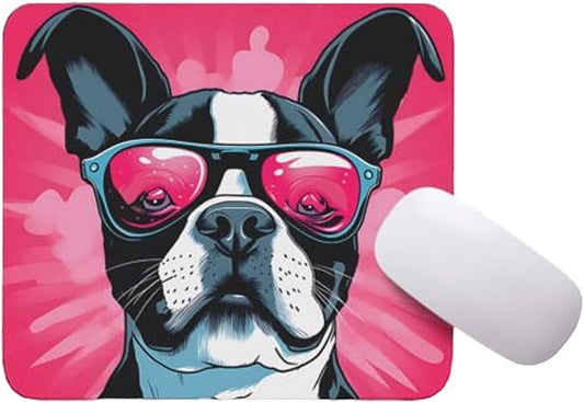 Pink Mousepad Glamour Dog Boston Terrier Mouse Pad for Home Office Gaming Working Desk Computer Desktop Accessories Non-Slip Rubber Mousepad for Dog Lovers