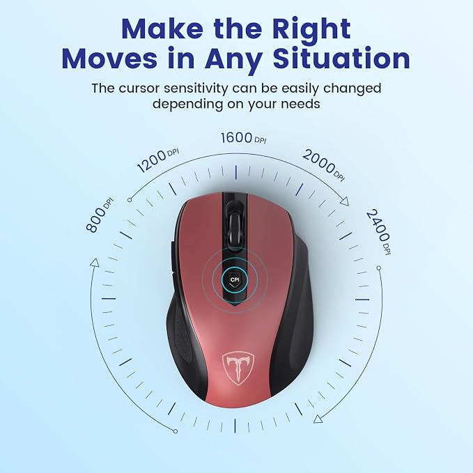 HOTWEEMS Wireless Mouse, D-09 Computer Mouse USB Cordless Mice for Laptop, Ergo Grips, Lightspeed 5-Level 2400 DPI, 16 Months Battery, Portable for PC Mac Chromebook (Red, 1 Pack)