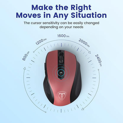 HOTWEEMS Wireless Mouse, D-09 Computer Mouse USB Cordless Mice for Laptop, Ergo Grips, Lightspeed 5-Level 2400 DPI, 16 Months Battery, Portable for PC Mac Chromebook (Red, 1 Pack)