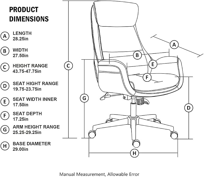 Glitzhome Mid-Century Modern PU Leather Adjustable Swivel High Back Office Chair, Adjustable Task Chair with Lumbar Back Support Executive Swivel Chair(Grey)