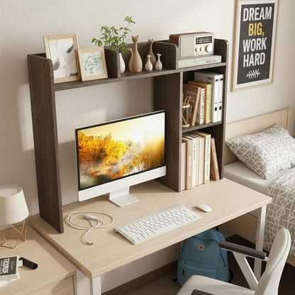 Tangkula Desktop Bookshelf, Countertop Storage Hutch with Shelves for Computer Desk, Desk 3-Tier Display Rack, Multipurpose Wood Desktop Hutch Storage Organizer for Dorm Office