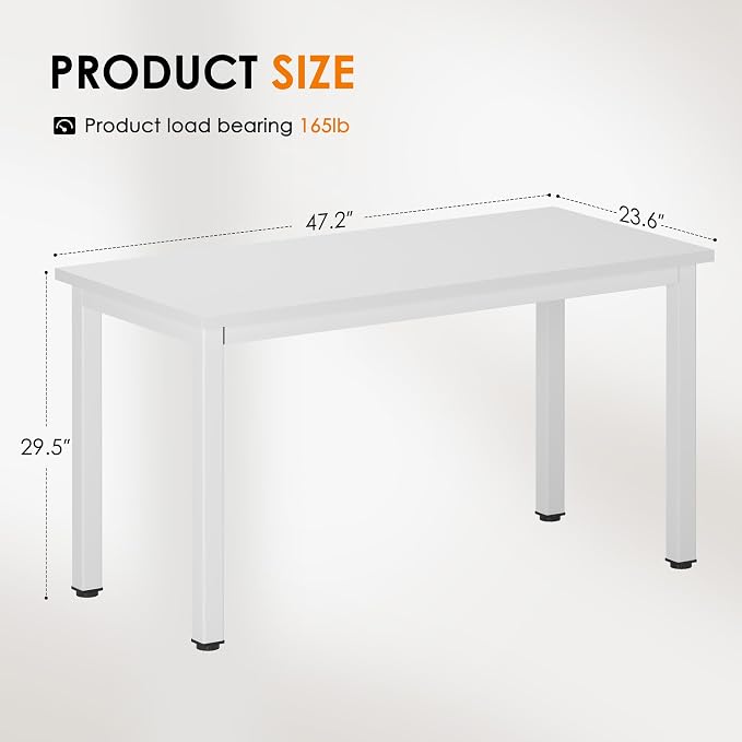 DlandHome 47 inches Medium Computer Desk, Home Composite Wood Board Desk, Decent and Steady Home Office School Desk/Workstation/Table, BS1-120WW White and White Legs, 1 Pack