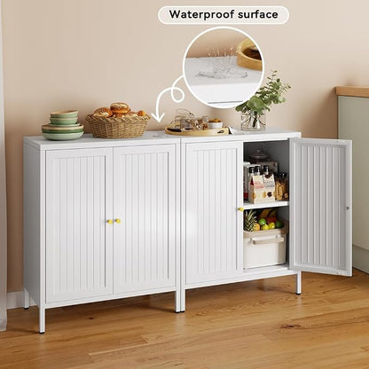 2 Door Metal Storage Cabinet-Small Bathroom Storage Cabinet with 1 Adjustable Shelf,Freestanding Sideboard for Home Office, Living Room, Hallway, Entryway(Striped Door, White)