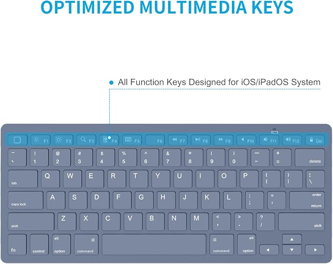 OMOTON Ultra-Slim Bluetooth Keyboard for iPad 11th/10th/9th/8th/7th, iPad Pro/Air/Mini and iPhone Series, Wireless iOS Keyboard with 12 Multimedia Keys for Office, Home, Travel, School, Deep Blue