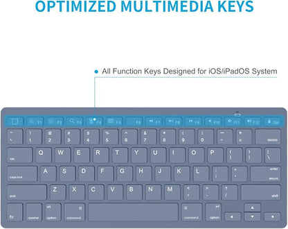 OMOTON Ultra-Slim Bluetooth Keyboard for iPad 11th/10th/9th/8th/7th, iPad Pro/Air/Mini and iPhone Series, Wireless iOS Keyboard with 12 Multimedia Keys for Office, Home, Travel, School, Deep Blue