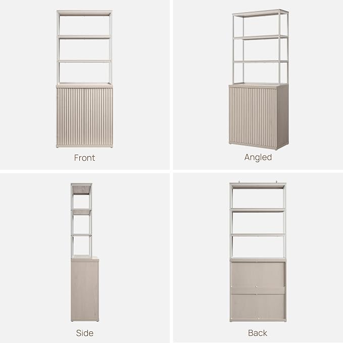 SICOTAS Book Shelf Fluted Bookshelf Cabinet - 75" Tall Bookcase 6 Tier Large Bookshelves with Door Storage Modern Triple Wide Book Shelves Case for Living Room Office Library, Metal Frame, White Alder
