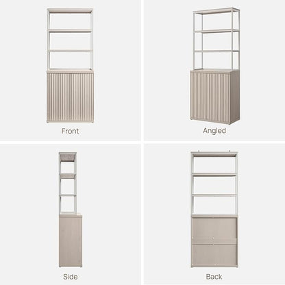 SICOTAS Book Shelf Fluted Bookshelf Cabinet - 75" Tall Bookcase 6 Tier Large Bookshelves with Door Storage Modern Triple Wide Book Shelves Case for Living Room Office Library, Metal Frame, White Alder