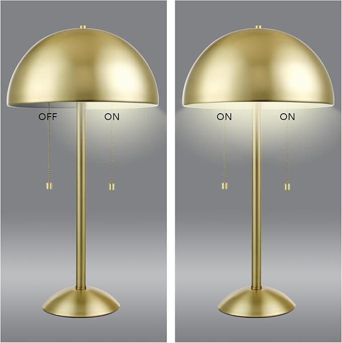 Globe Electric 12976 Haydel 21" 2-Light Table Lamp, Matte Brass, Double On/Off Pull Chain