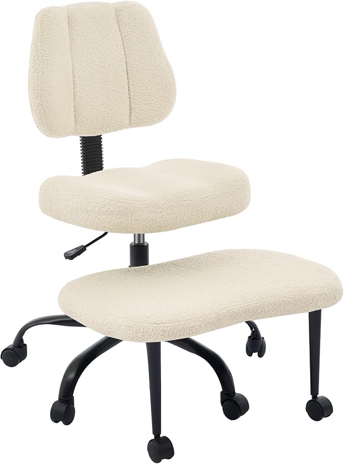 Criss Cross Legged Meditaion Chair,Exquisite Home Office Furniture,Ergonomic Kneeling with Lumbar Support and Adjustable Height Stool,for ADHD Adults,Teddy Fabric (Beige, Teddy Fabric)