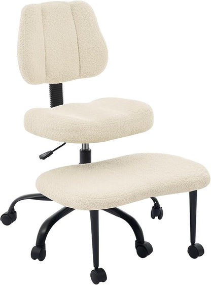 Criss Cross Legged Meditaion Chair,Exquisite Home Office Furniture,Ergonomic Kneeling with Lumbar Support and Adjustable Height Stool,for ADHD Adults,Teddy Fabric (Beige, Teddy Fabric)