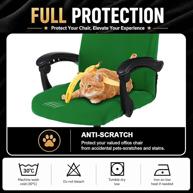 Elastic Computer Chair Cover with Durable Zipper - Protective Removable Washable Universal Office Desk Chair Seat Slip Cover - Stretchy Soft Anti-dust Desk Chair Seat Protector for Dogs, Cats, Pets