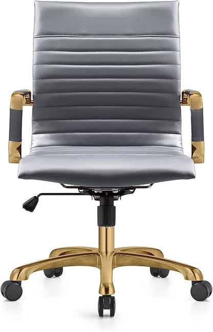 LeisureMod Harris Modern Ergonomic Executive Office Chair, High-Back Leather Conference Desk Chair with Adjustable Height, Tilt Control, 360° Swivel & Gold Frame for Home Office