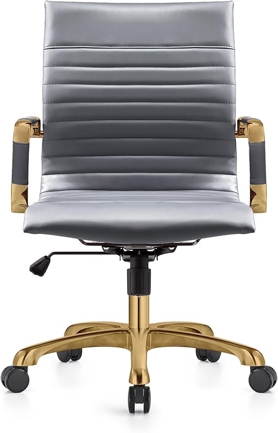 LeisureMod Harris Modern Ergonomic Executive Office Chair, High-Back Leather Conference Desk Chair with Adjustable Height, Tilt Control, 360° Swivel & Gold Frame for Home Office