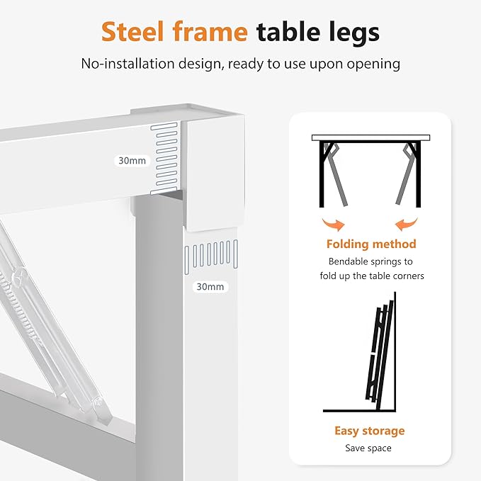 DlandHome Folding Desk for Small Spaces, 35.8IN Computer Desk Folding Table, Foldable Office Desk Computer Table Writing Workstation for Home Office, Study, Bedroom, No Assembly Required, Teak & White